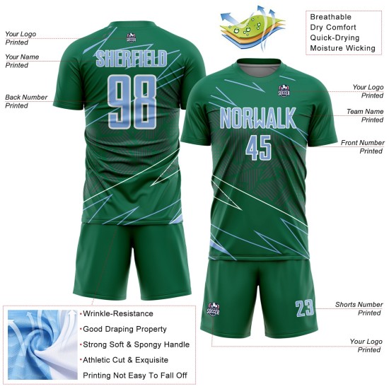 Blue-White Sports Light Sublimation Soccer Lines Green Uniform Kelly Jersey Custom